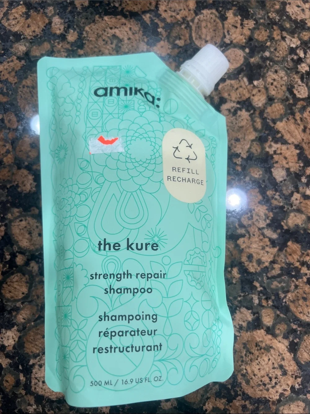 amika The Kure Strength-Repair Shampoo Refill - Mint Green Pouch